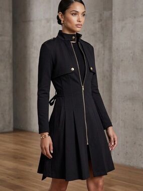Lulu's Black Long-Sleeve Zip-Front Structured Dress